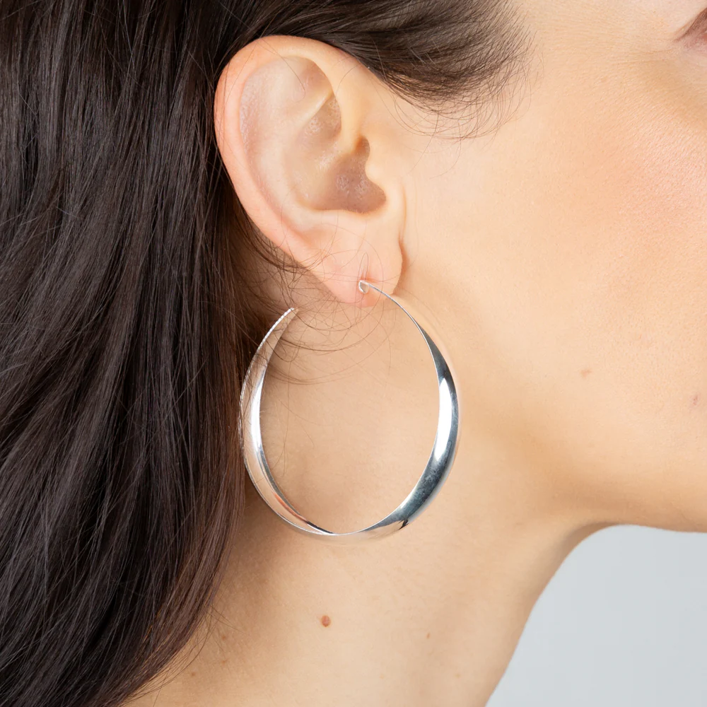 Sterling Silver Plain Broad 3/4 Hoop Earrings - Image 2