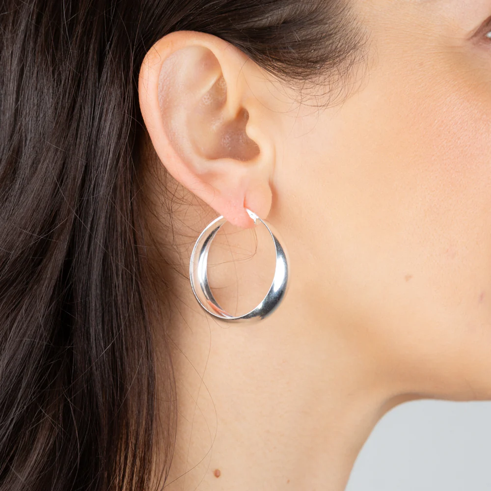 Sterling Silver Plain Broad 30mm Hoop Earrings - Image 2