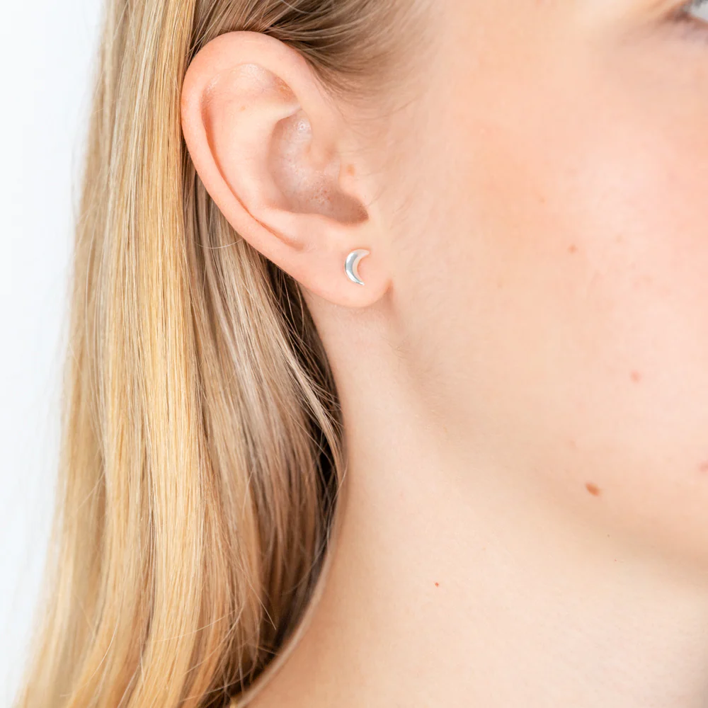 Sterling Silver Plain Crescent Moon Studs - Image 2