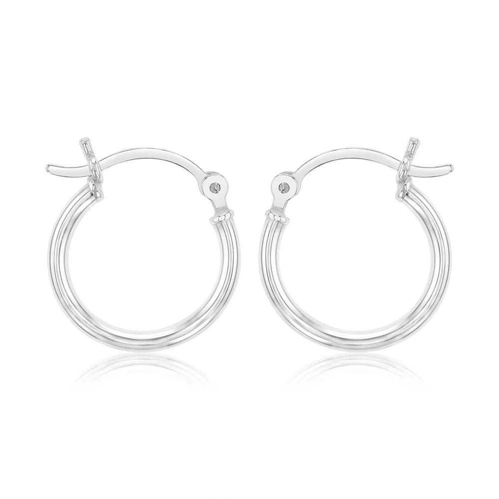 Sterling Silver Plain Round 15mm Hoop Earrings