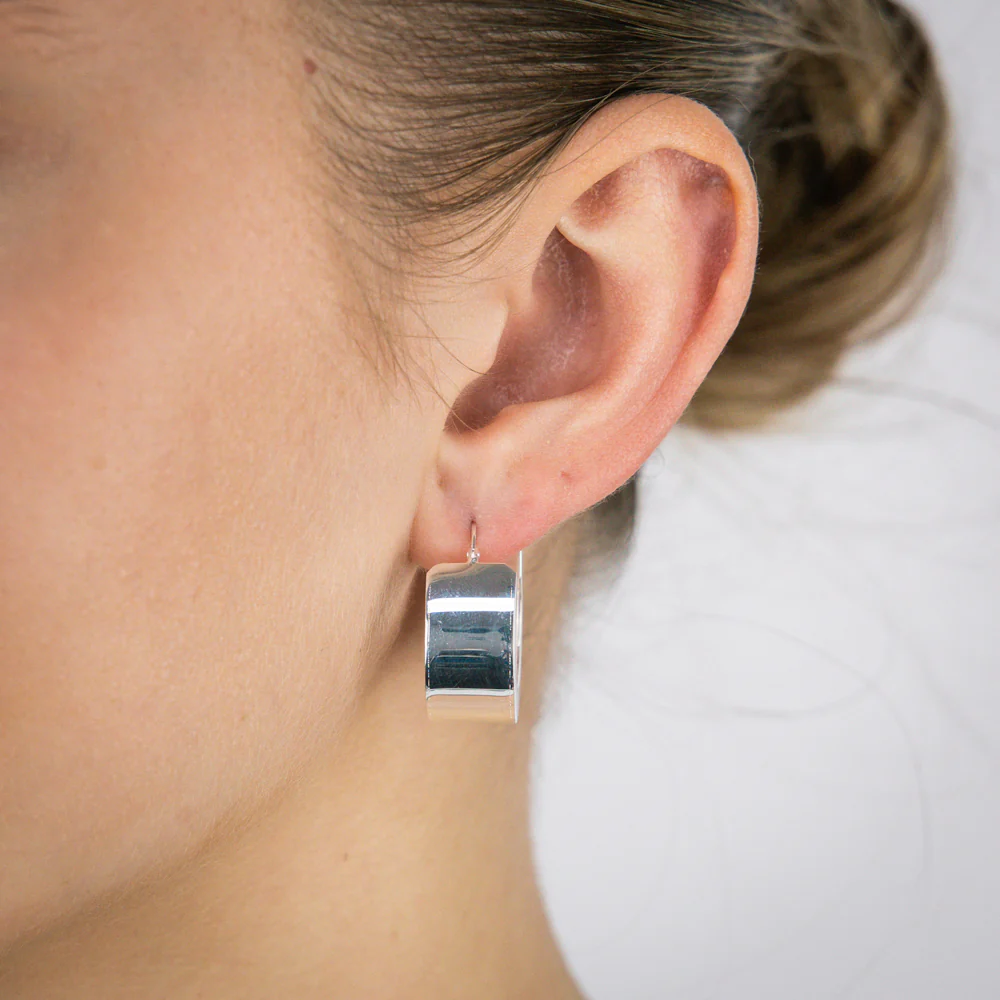 Sterling Silver Polished Broad Hoop Earrings - Image 2