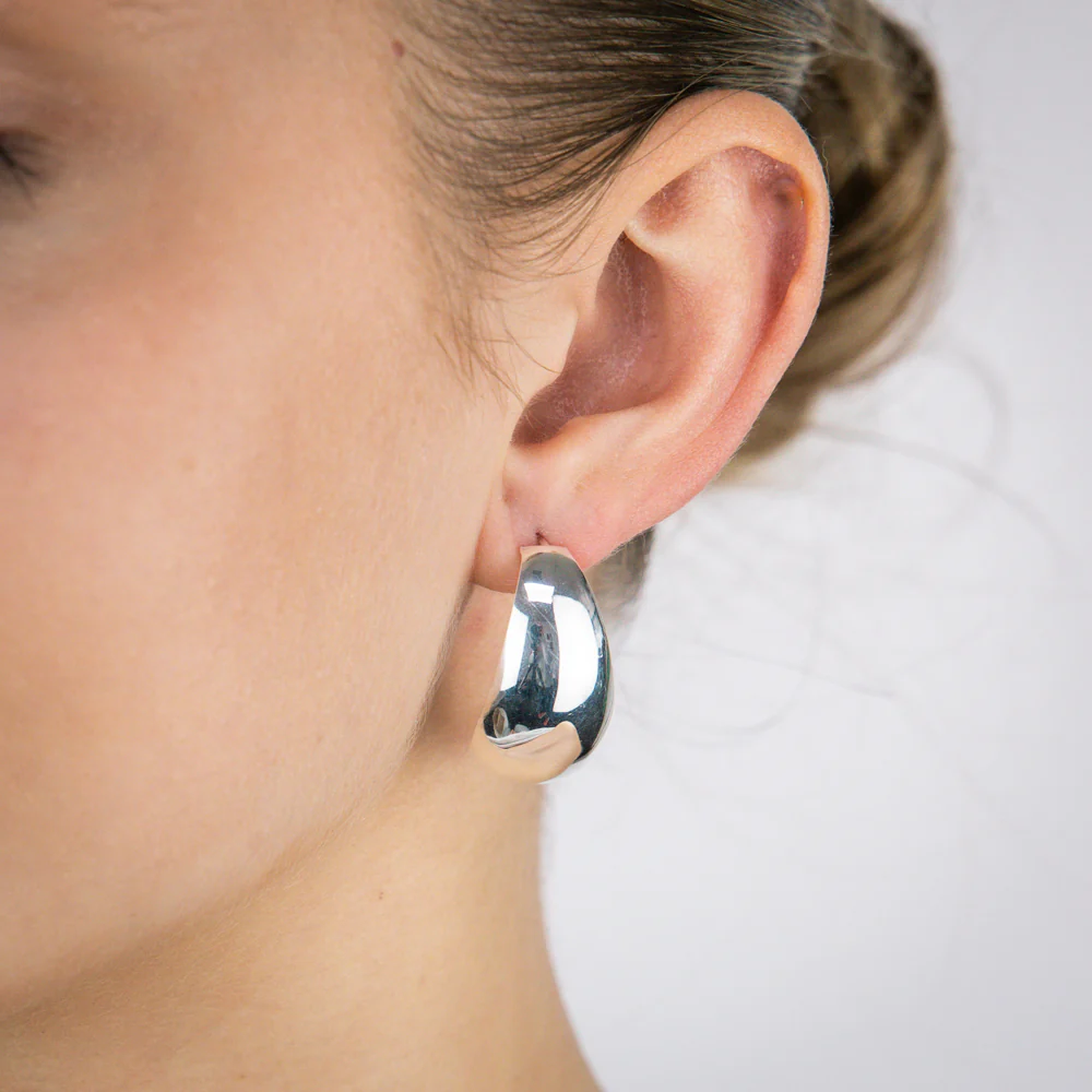 Sterling Silver Polished Half Hoop Stud Earrings - Image 2