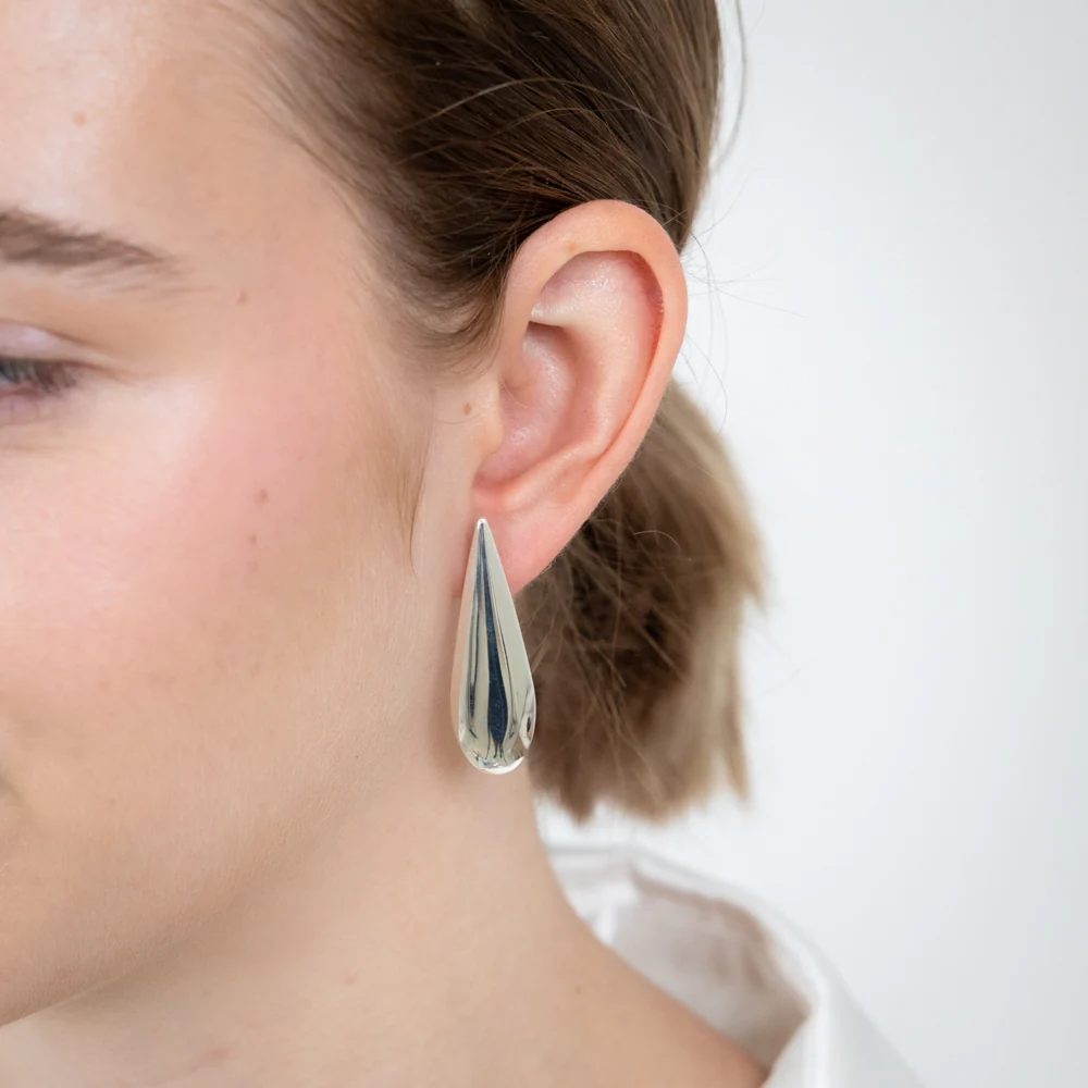 Sterling Silver Polished Large Tear Drop Stud Earrings - Image 2