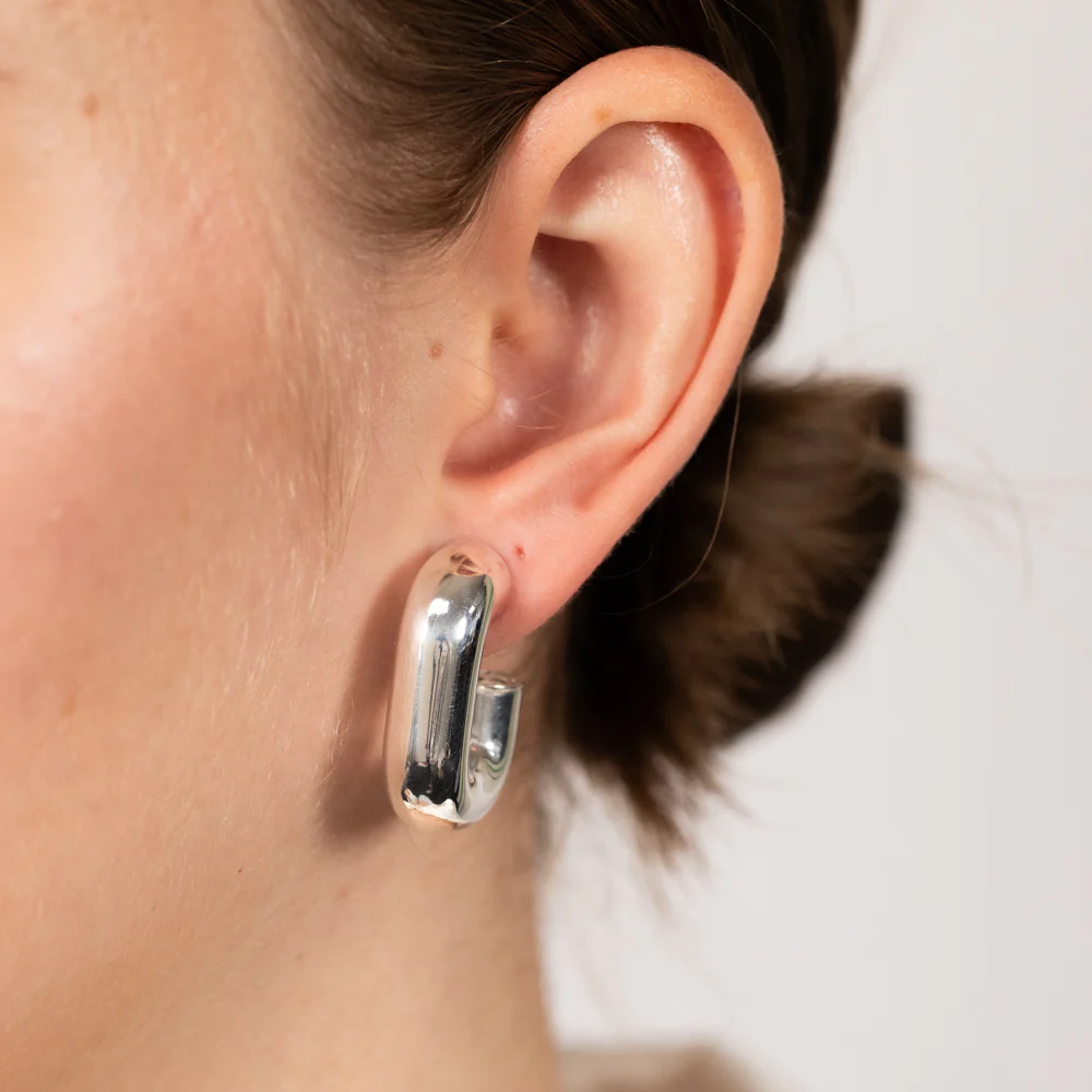 Sterling Silver Polished Oval 3/4th Hoop Earrings - Image 2