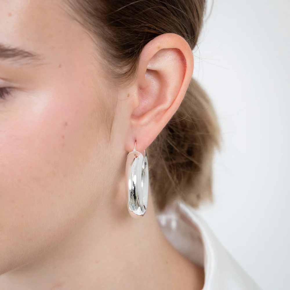 Sterling Silver Polished Tube 20mm Hoop Earrings - Image 2