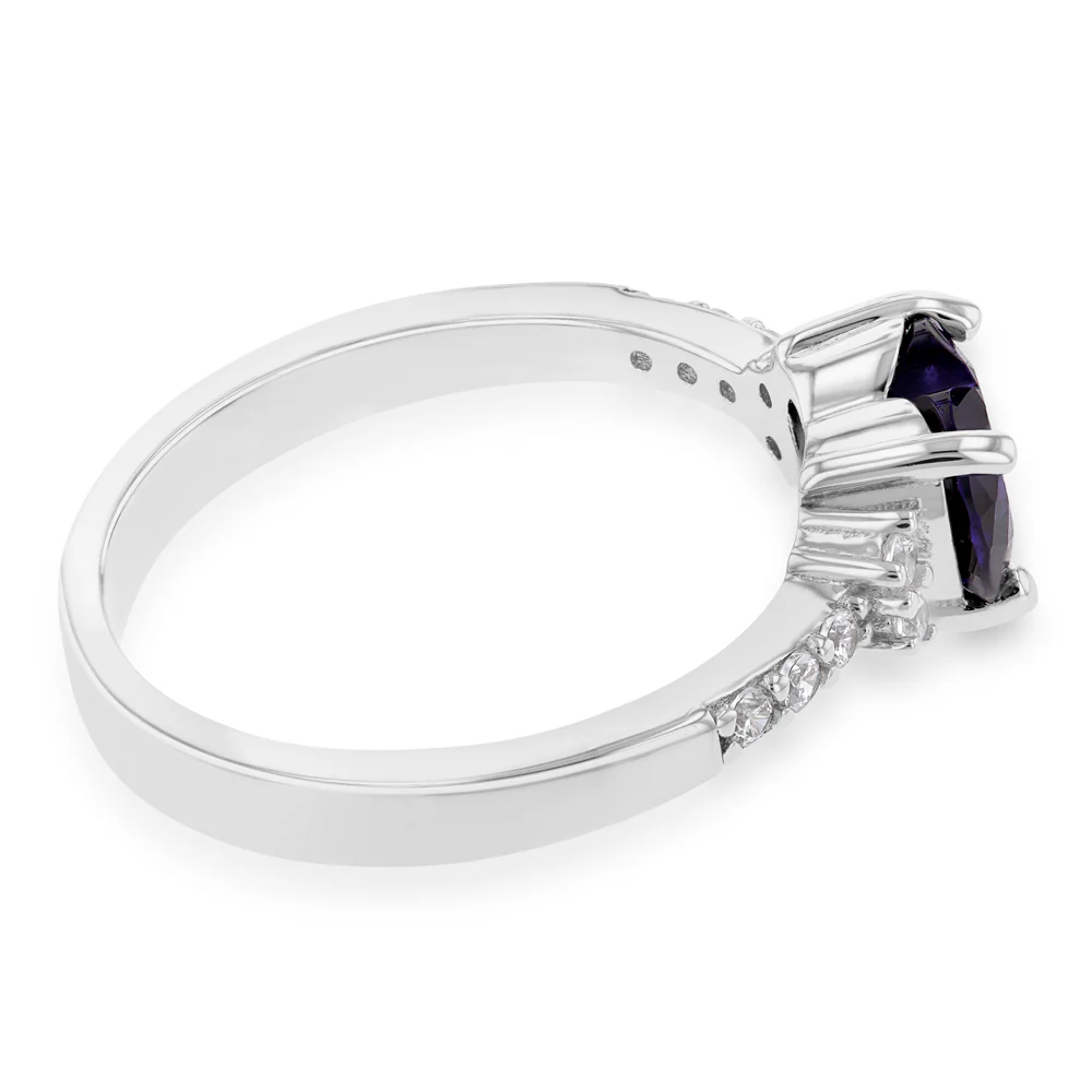 Sterling Silver Purple and White Zirconia Heart Ring - Image 2