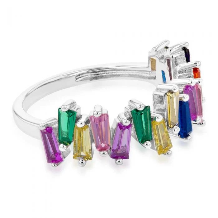 Sterling Silver Rainbow Multicolour Cubic Zirconia Ring - Image 2