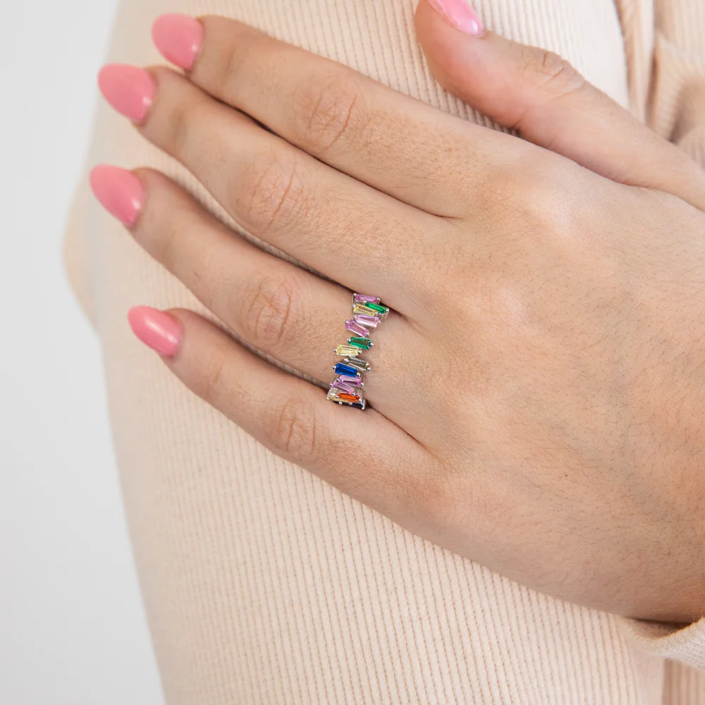 Sterling Silver Rainbow Multicolour Cubic Zirconia Ring - Image 4