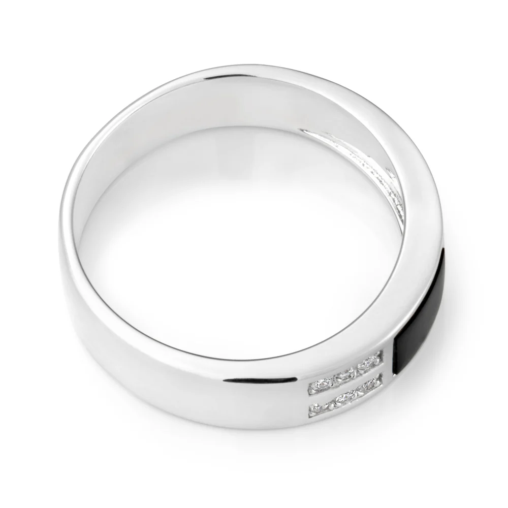Sterling Silver Rectangle Onyx and Zirconia Gents Ring - Image 2