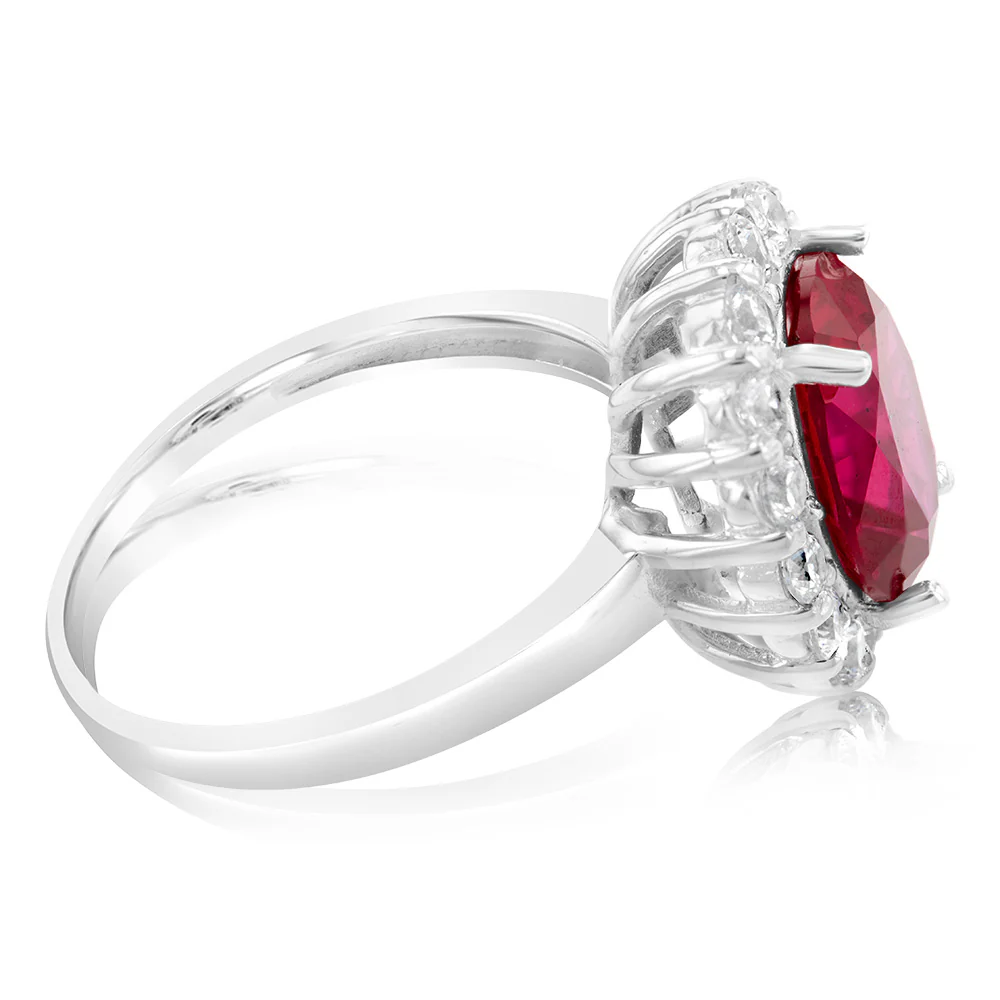 Sterling Silver Red And White Zirconia Halo Ring - Image 2