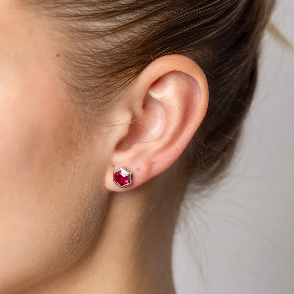 Sterling Silver Red Corundum Stud Earrings - Image 2