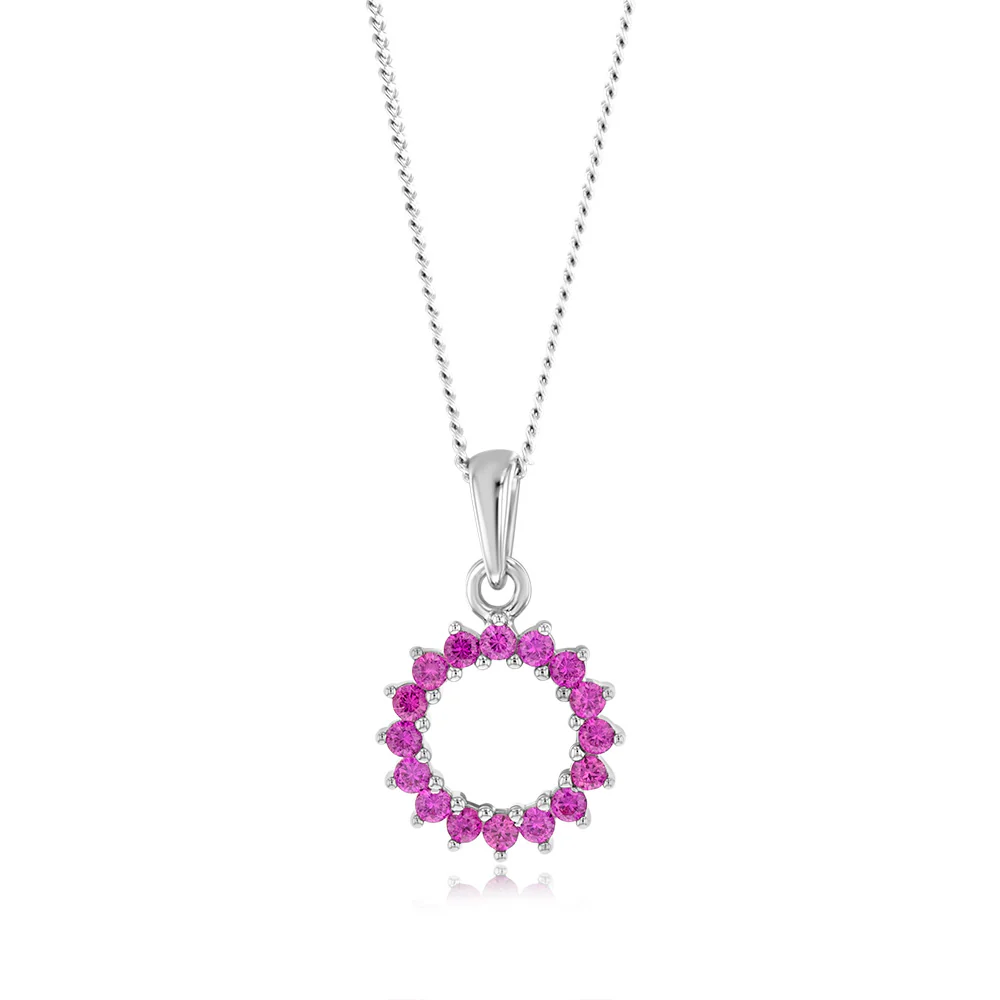 Sterling Silver Red Created Spinel Circle Of Life Pendnt