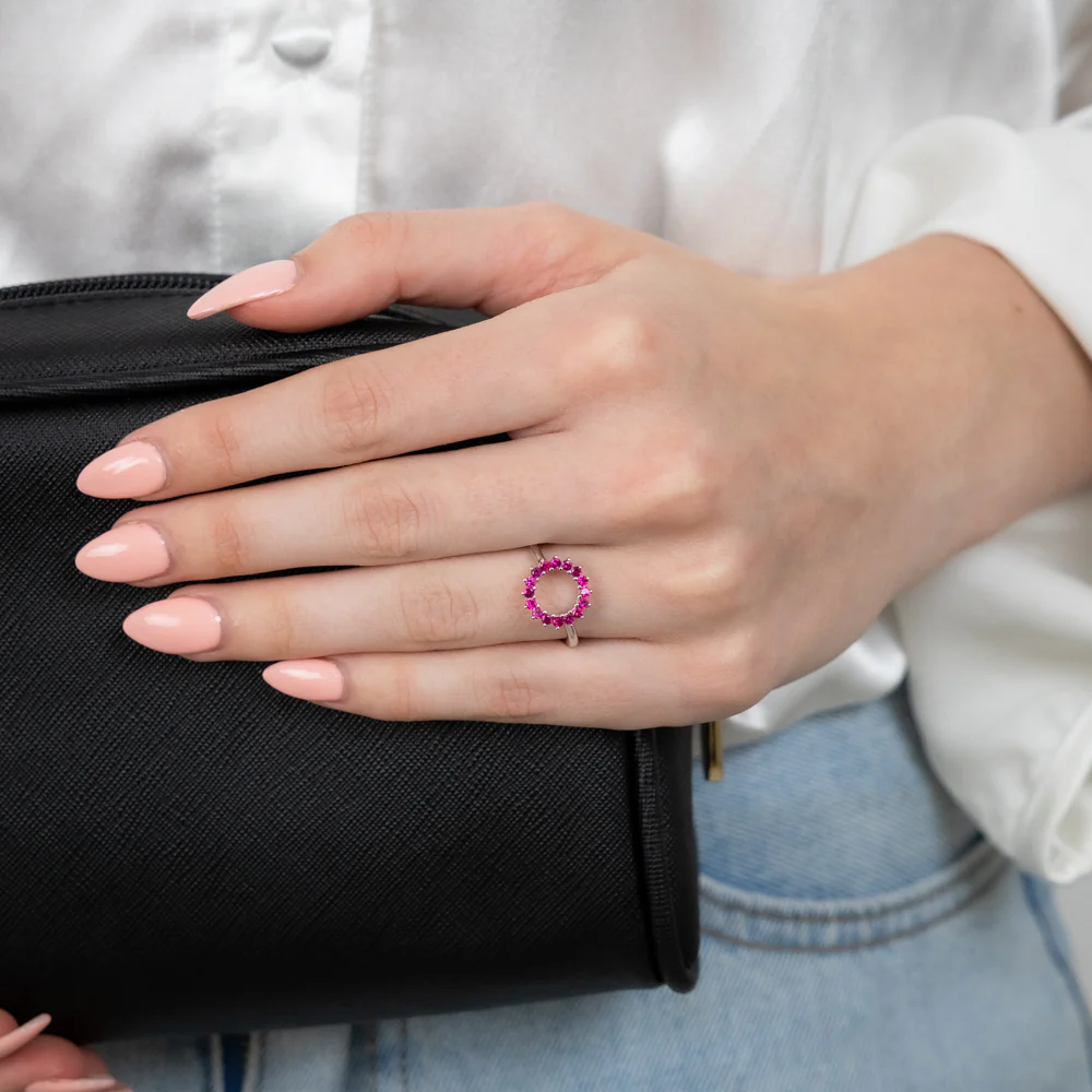 Sterling Silver Red Created Spinel Circle Of Life Ring - Image 3