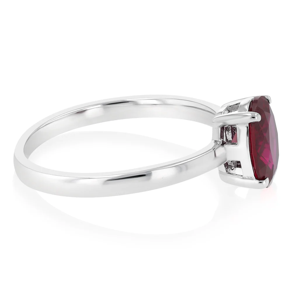 Sterling Silver Red Cubic Zirconia Oval Ring - Image 2