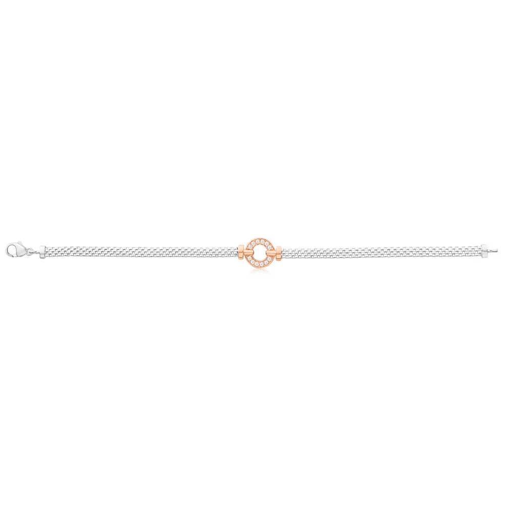 Sterling Silver Rhodium and Rose Gold Plated Cubic Zirconia Bracelet - Image 2