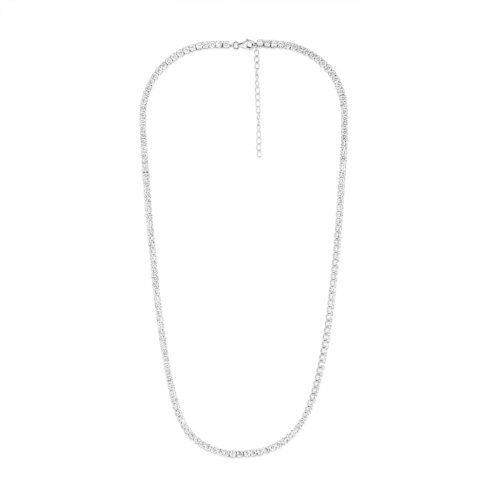 Sterling Silver Rhodium Plated 3mm Cubic Zirconia Tennis 50cm Chain