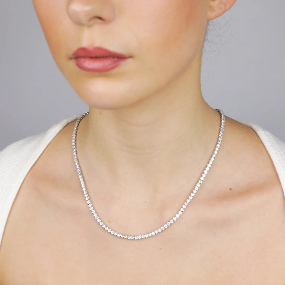 Sterling Silver Rhodium Plated 3mm Cubic Zirconia Tennis 50cm Chain - Image 3