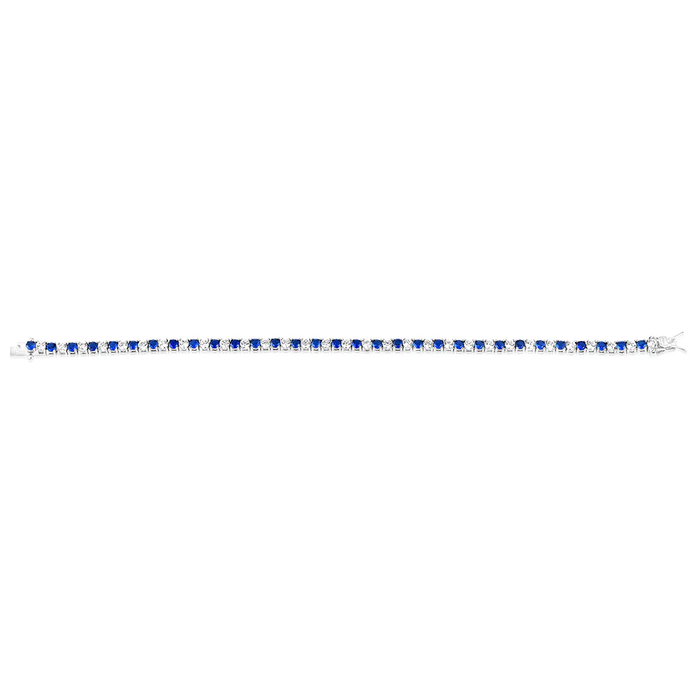Sterling Silver Rhodium Plated 3mm White And Sapphire Blue Cubic Zirconia 19cm Bracelet - Image 2