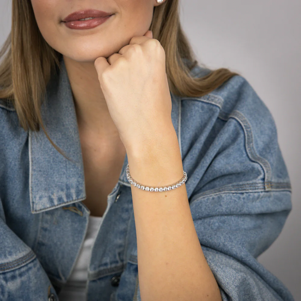 Sterling Silver Rhodium Plated 4mm Cubic Zirconia 18.4cm Tennis Bracelet - Image 5