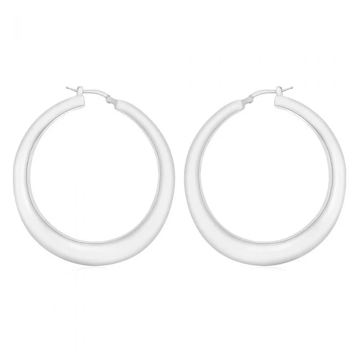 Sterling Silver Rhodium Plated 50mm Graduated Creole Earrings