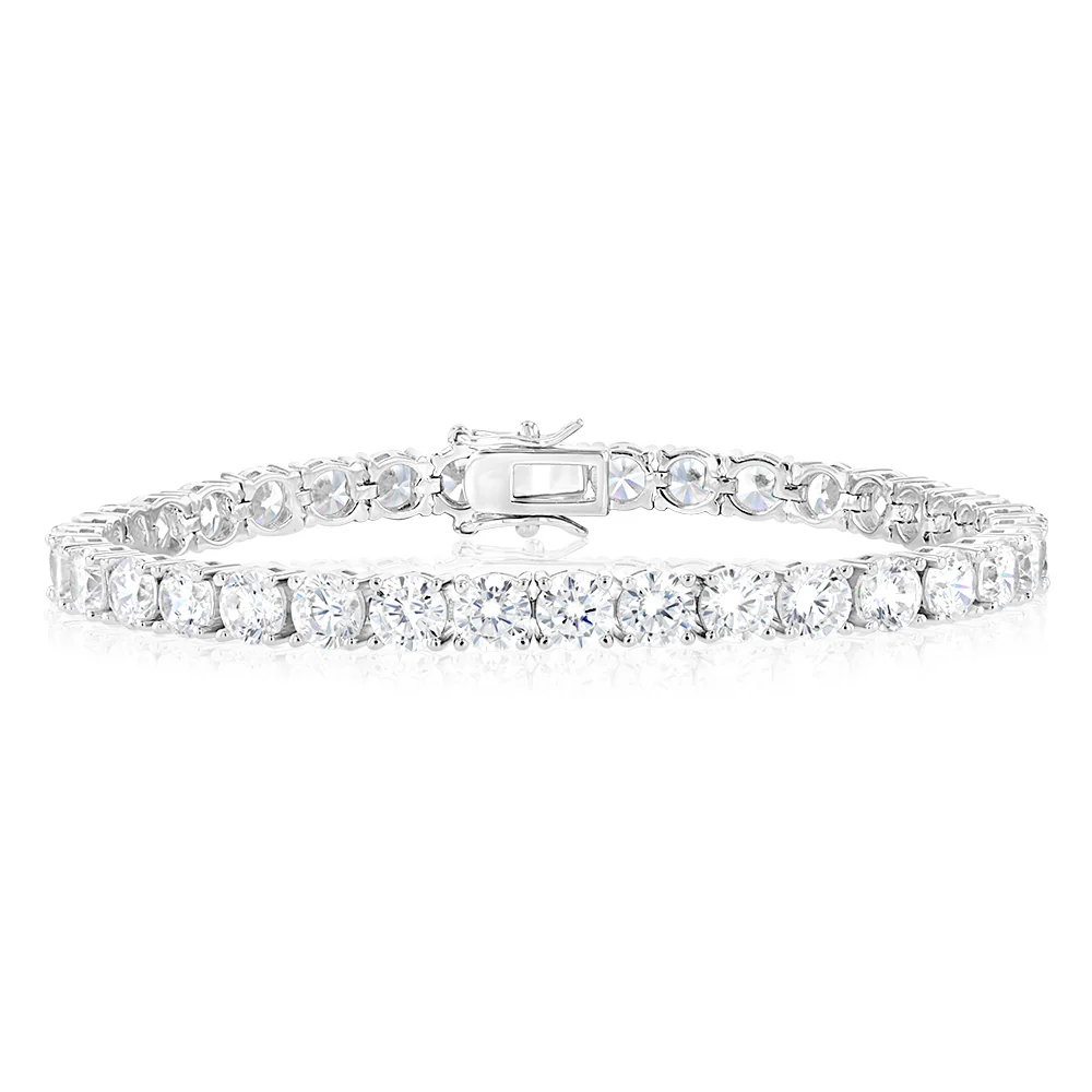 Sterling Silver Rhodium Plated 5mm Cubic Zirconia 18.4cm Bracelet