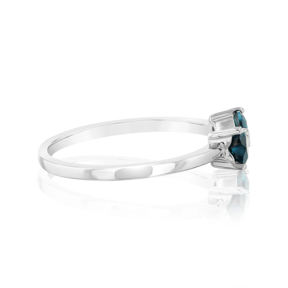 Sterling Silver Rhodium Plated Blue Heart Shaped Cubic Zirconia Ring - Image 2