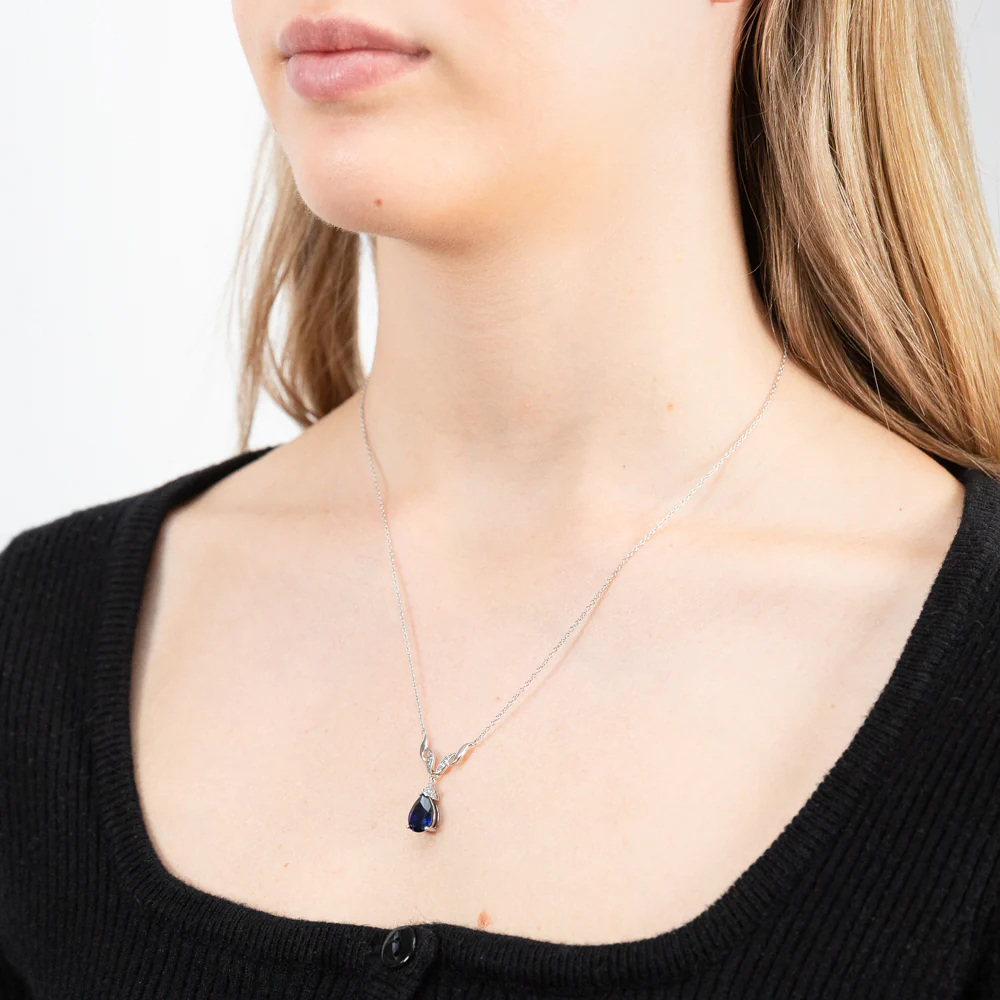 Sterling Silver Rhodium Plated Created Sapphire & Zirconia Necklet 42+3cm - Image 3