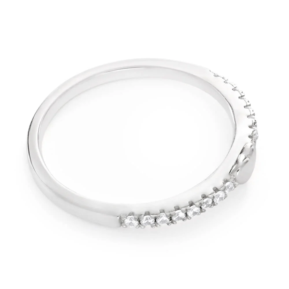 Sterling Silver Rhodium Plated Cubic Heart Channel Band Zirconia Ring - Image 2