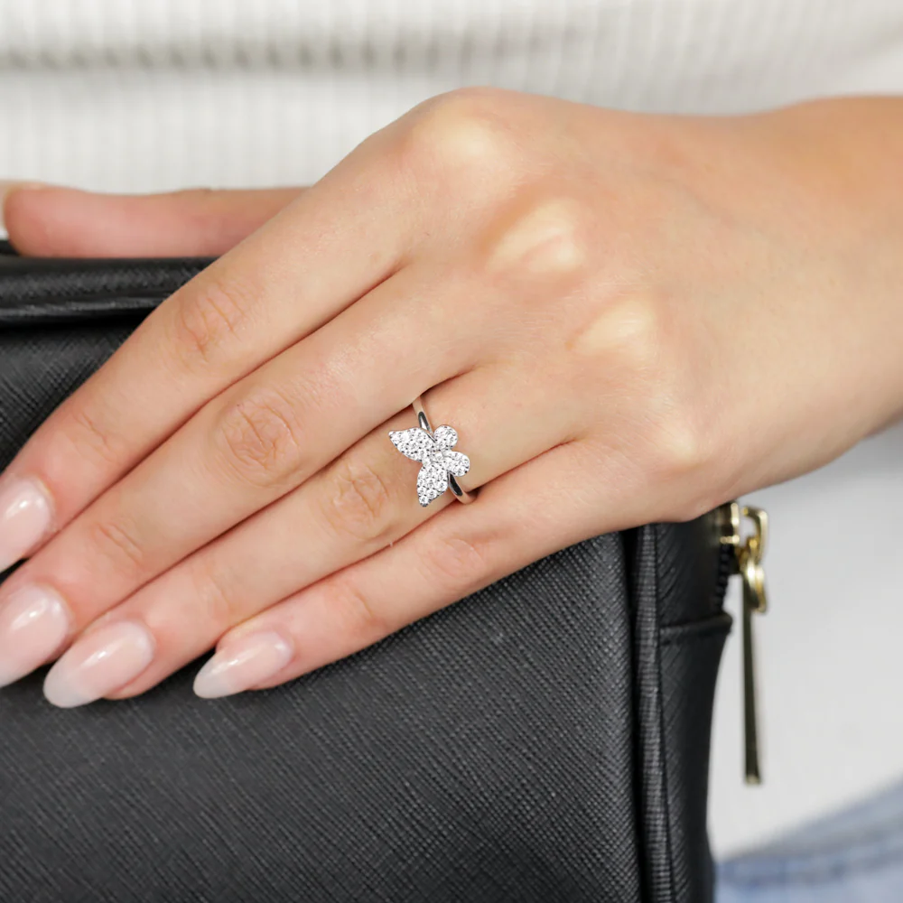 Sterling Silver Rhodium Plated Cubic Zirconia Butterfly Ring - Image 3