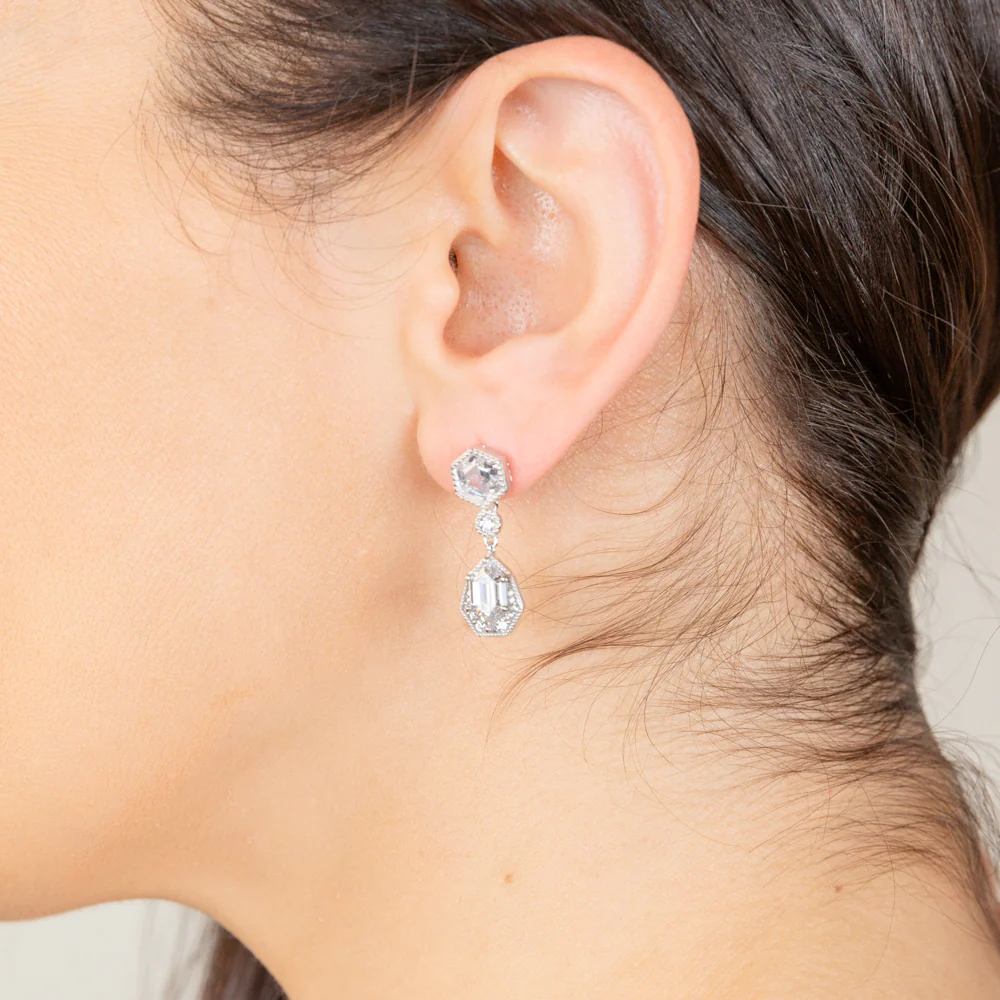 Sterling Silver Rhodium Plated Cubic Zirconia Drop Earrings - Image 2