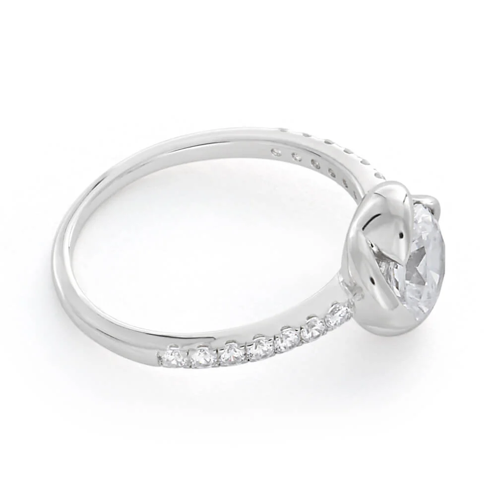 Sterling Silver Rhodium Plated Cubic Zirconia Flower Ring - Image 2