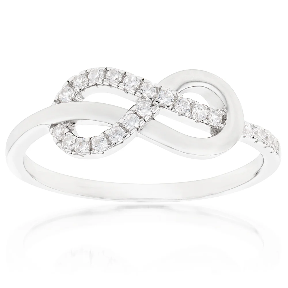 Sterling Silver Rhodium Plated Cubic Zirconia Infinity Ring