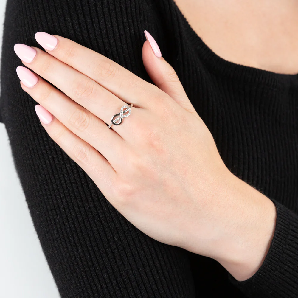 Sterling Silver Rhodium Plated Cubic Zirconia Infinity Ring - Image 3