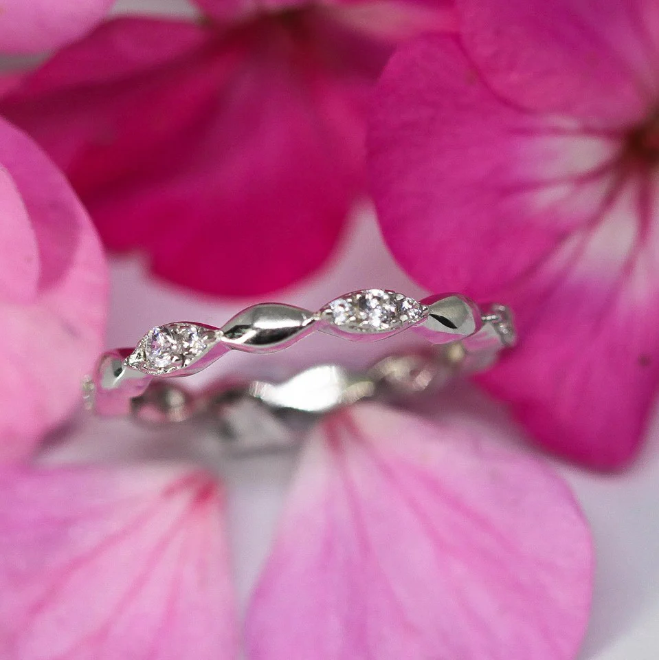 Sterling Silver Rhodium Plated Cubic Zirconia Marquise Eternity Ring - Image 3