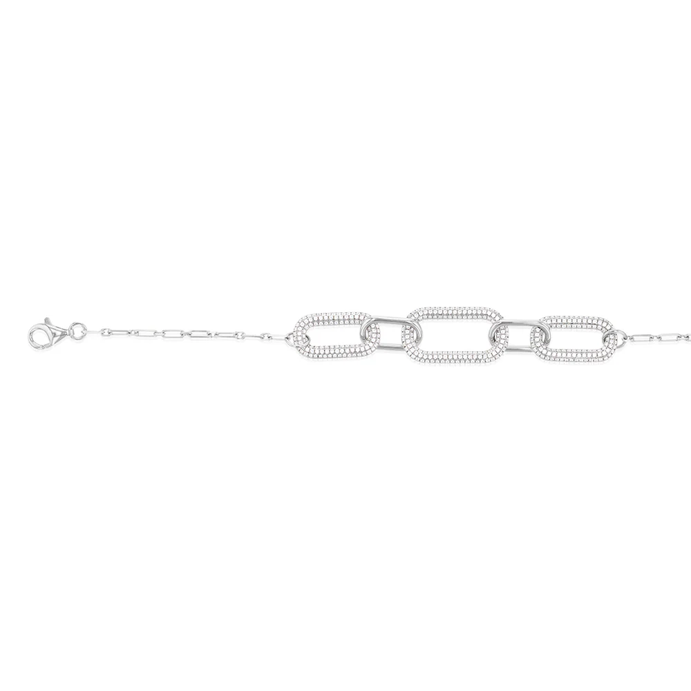Sterling Silver Rhodium Plated Cubic Zirconia On Chunky Link 19+3cm Bracelet - Image 2