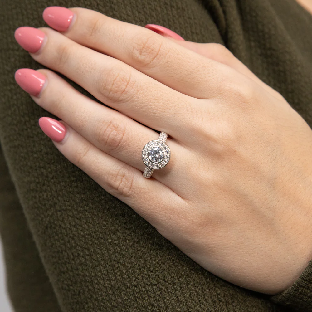 Sterling Silver Rhodium Plated Cubic Zirconia On Fancy Round Ring - Image 3
