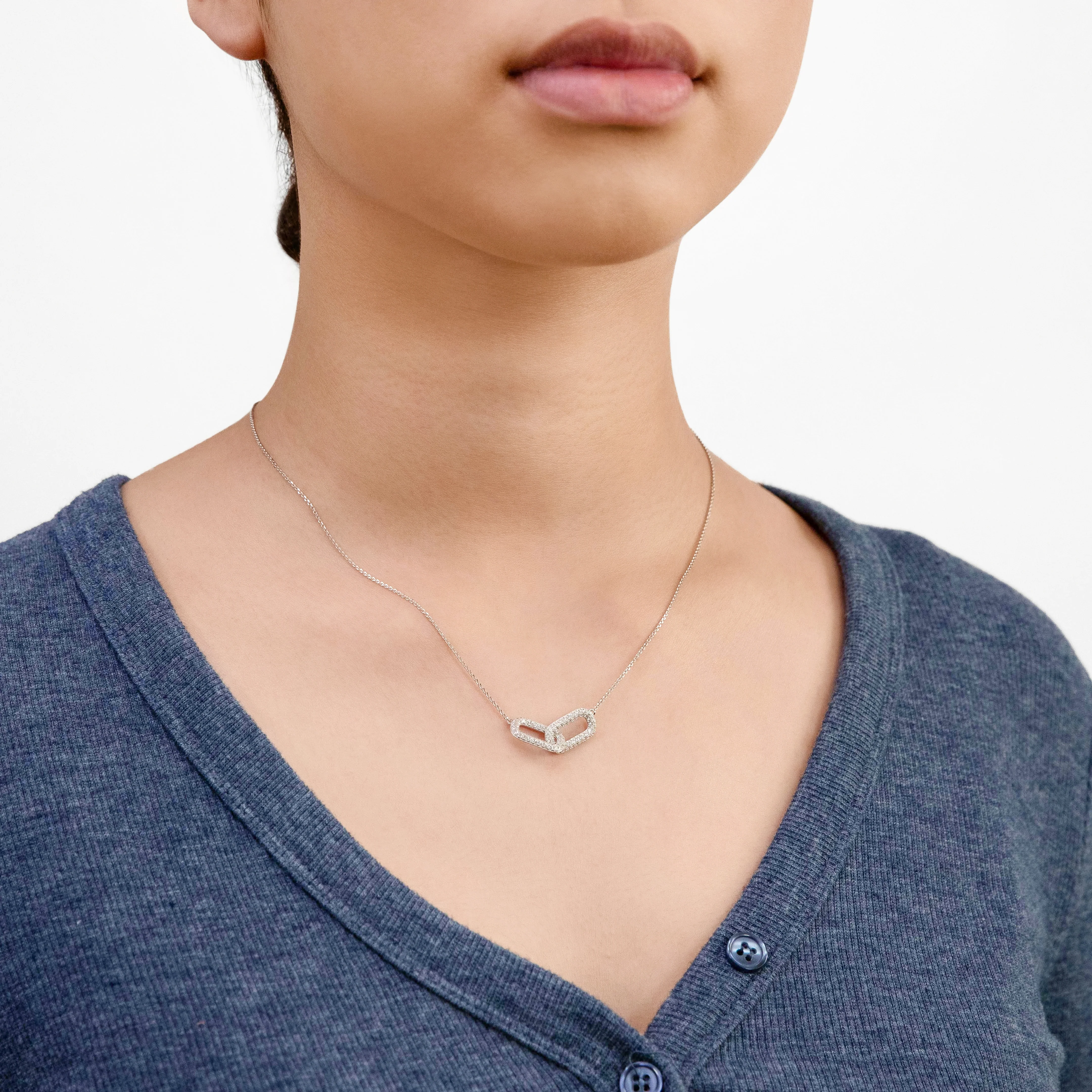 Sterling Silver Rhodium Plated Cubic Zirconia On Interconnecting Links 40+5cm Chain - Image 2