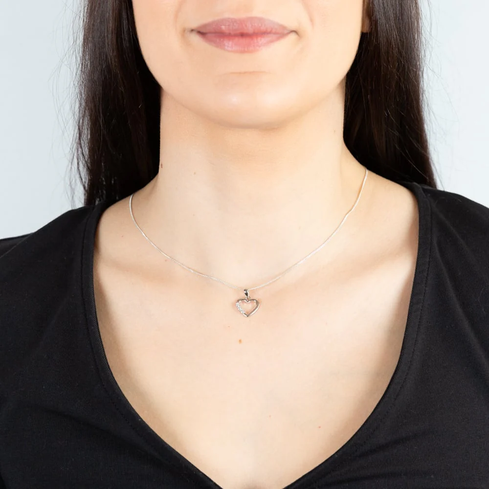 Sterling Silver Rhodium Plated Cubic Zirconia Open Heart Pendant - Image 2