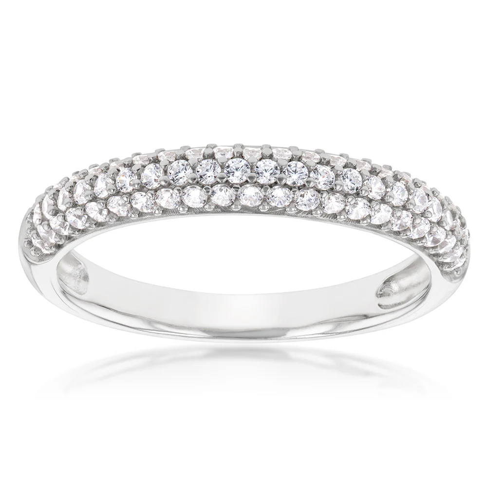 Sterling Silver Rhodium Plated Cubic Zirconia Pattern On Fancy Ring