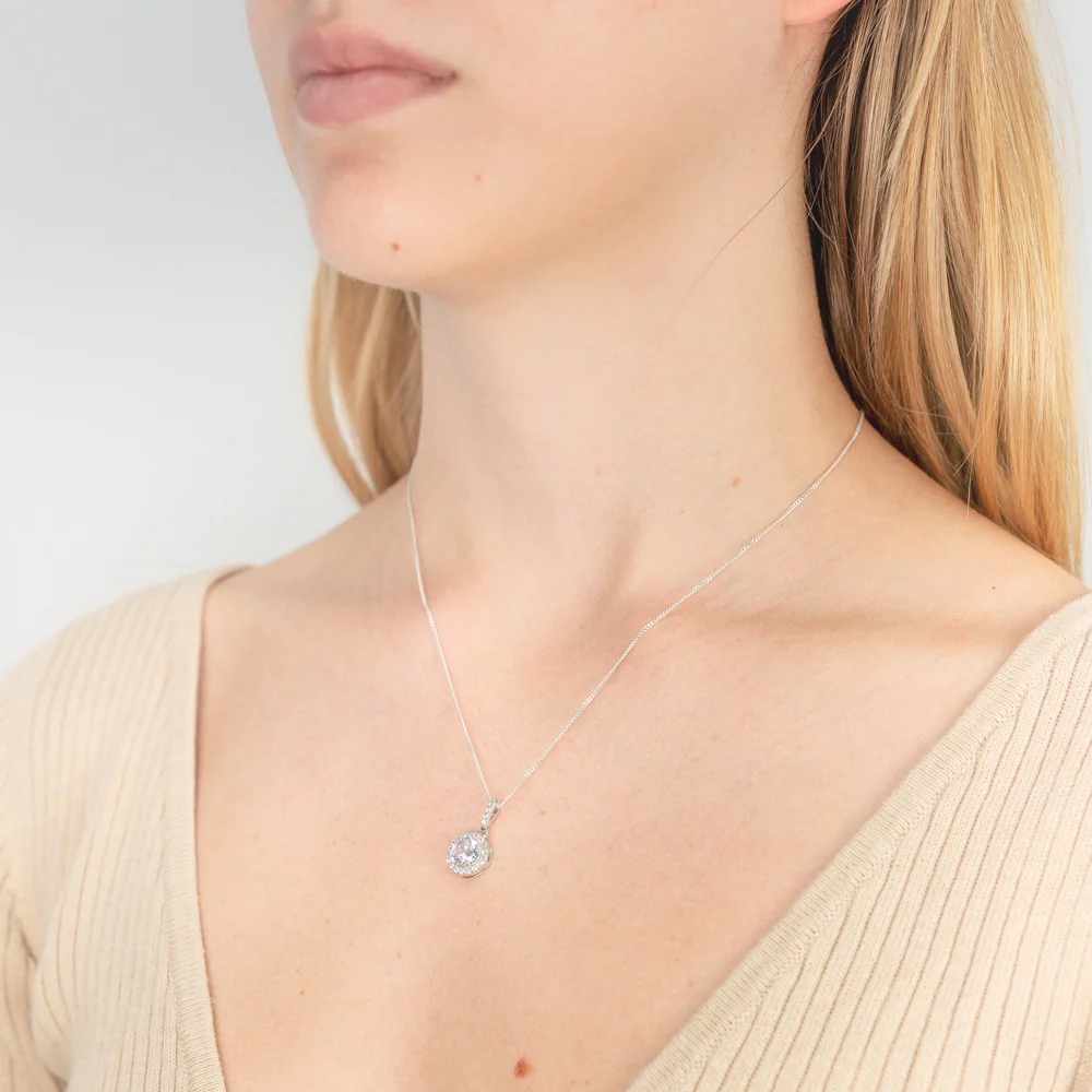 Sterling Silver Rhodium Plated Cubic Zirconia Round Pendant - Image 2