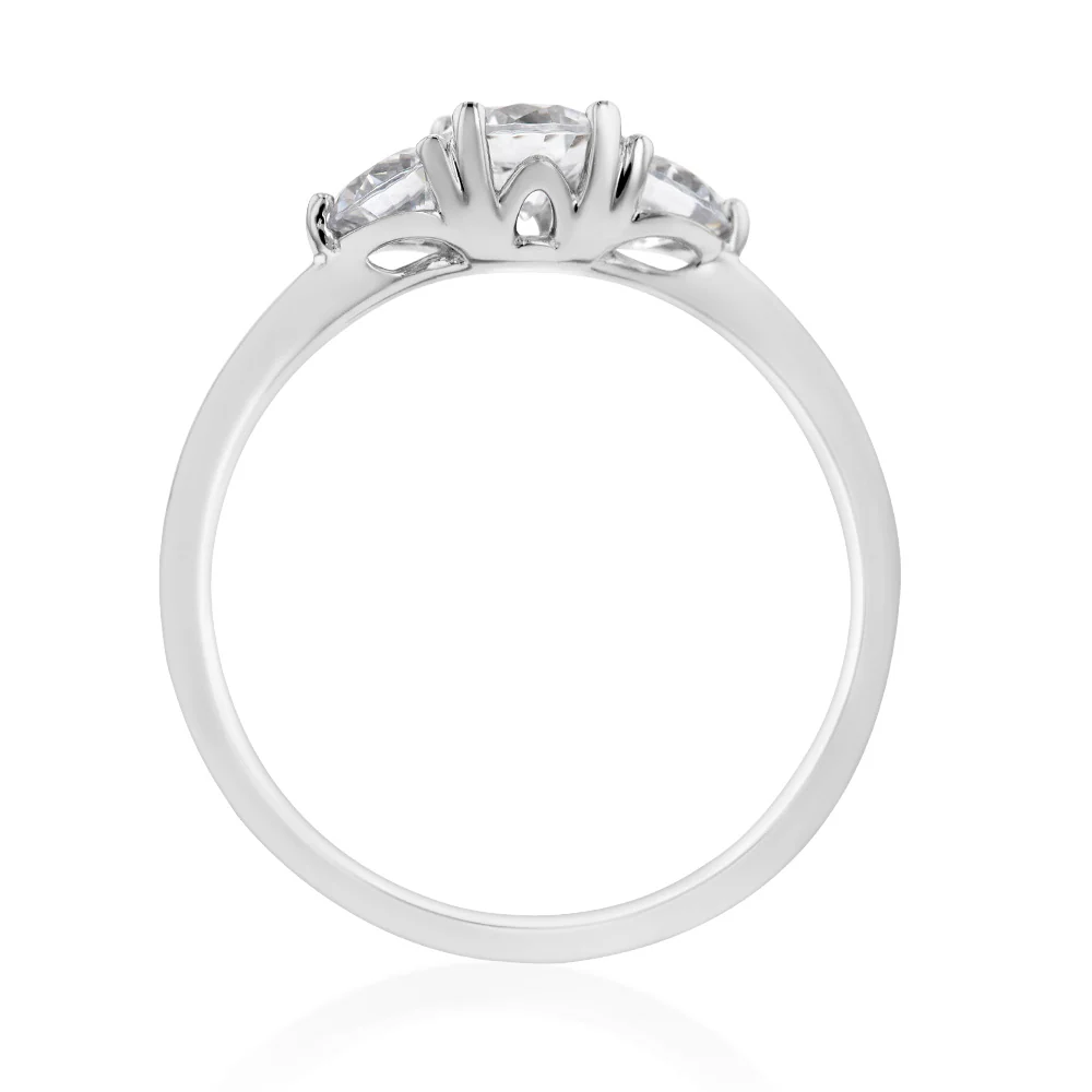 Sterling Silver Rhodium Plated Cubic Zirconia Trilogy Ring - Image 2