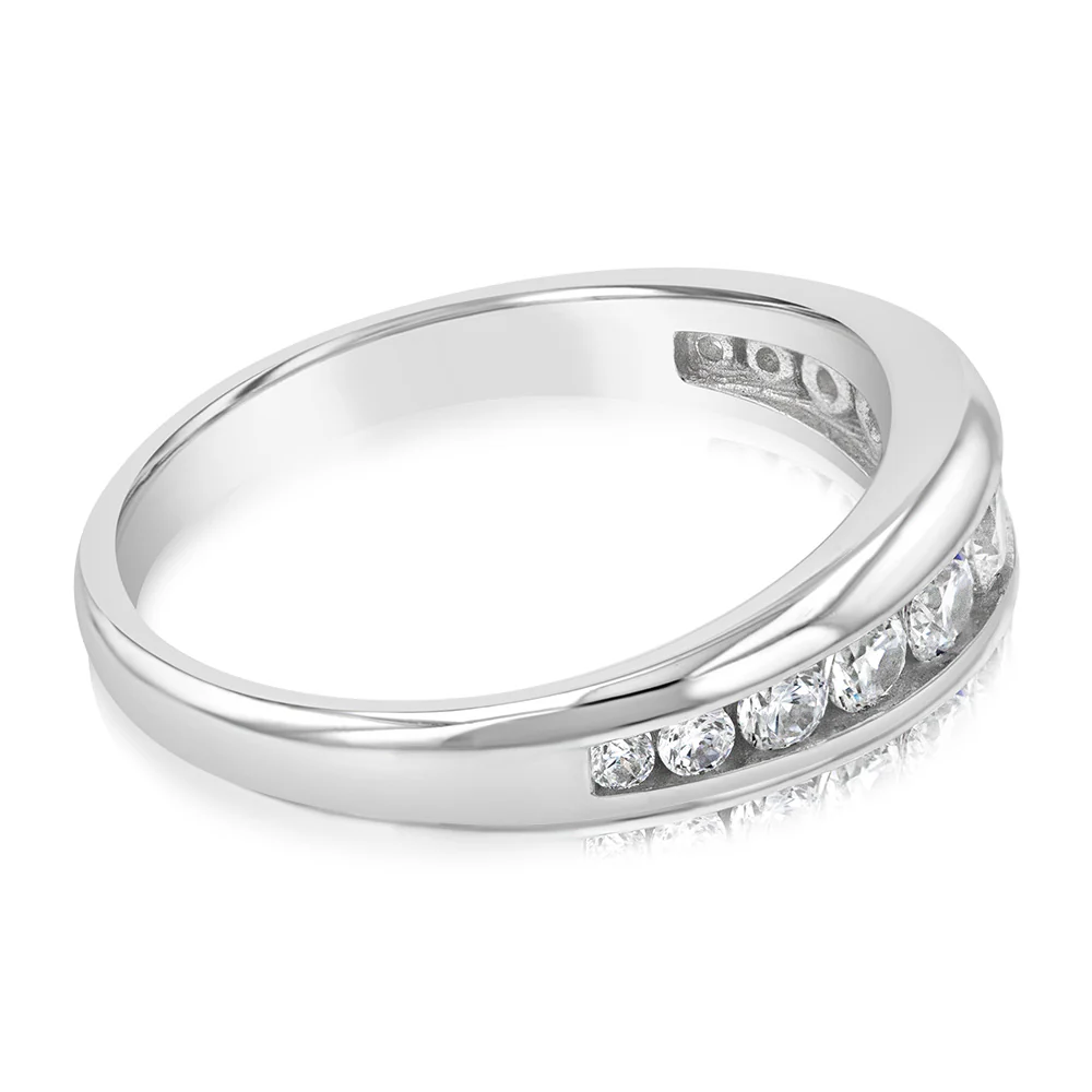 Sterling Silver Rhodium Plated Curbic Zirconia Channel Ring - Image 2