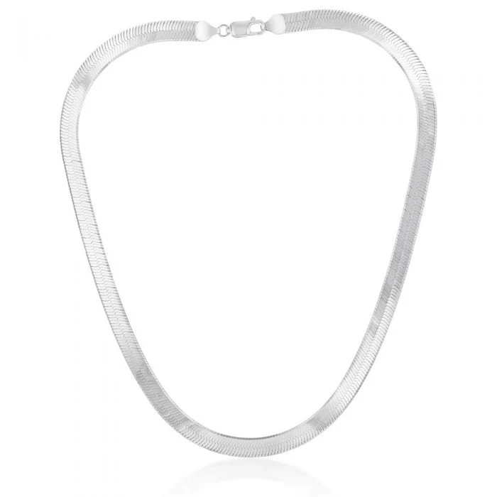 Sterling Silver Rhodium Plated Diamond Cut Strata Hbone 43cm Chain