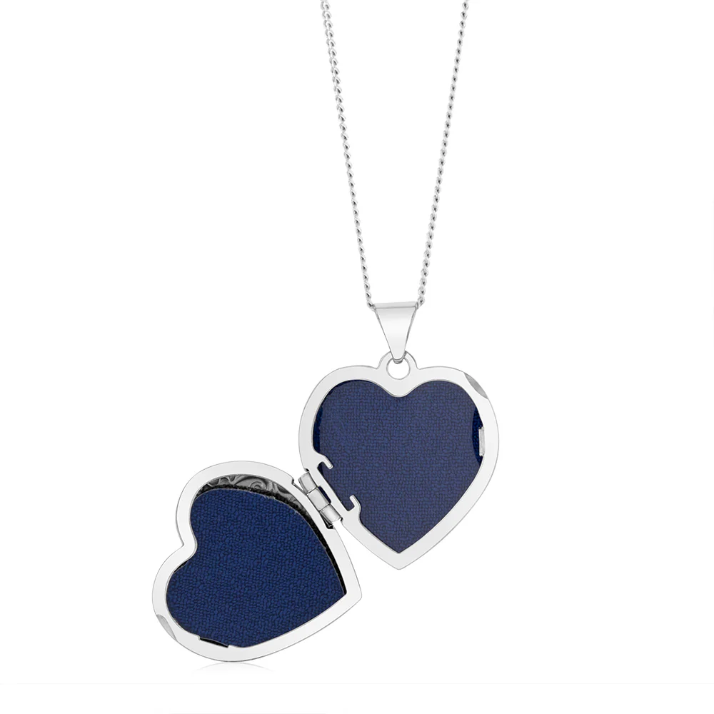 Sterling Silver Rhodium Plated Engraved Heart Locket - Image 2