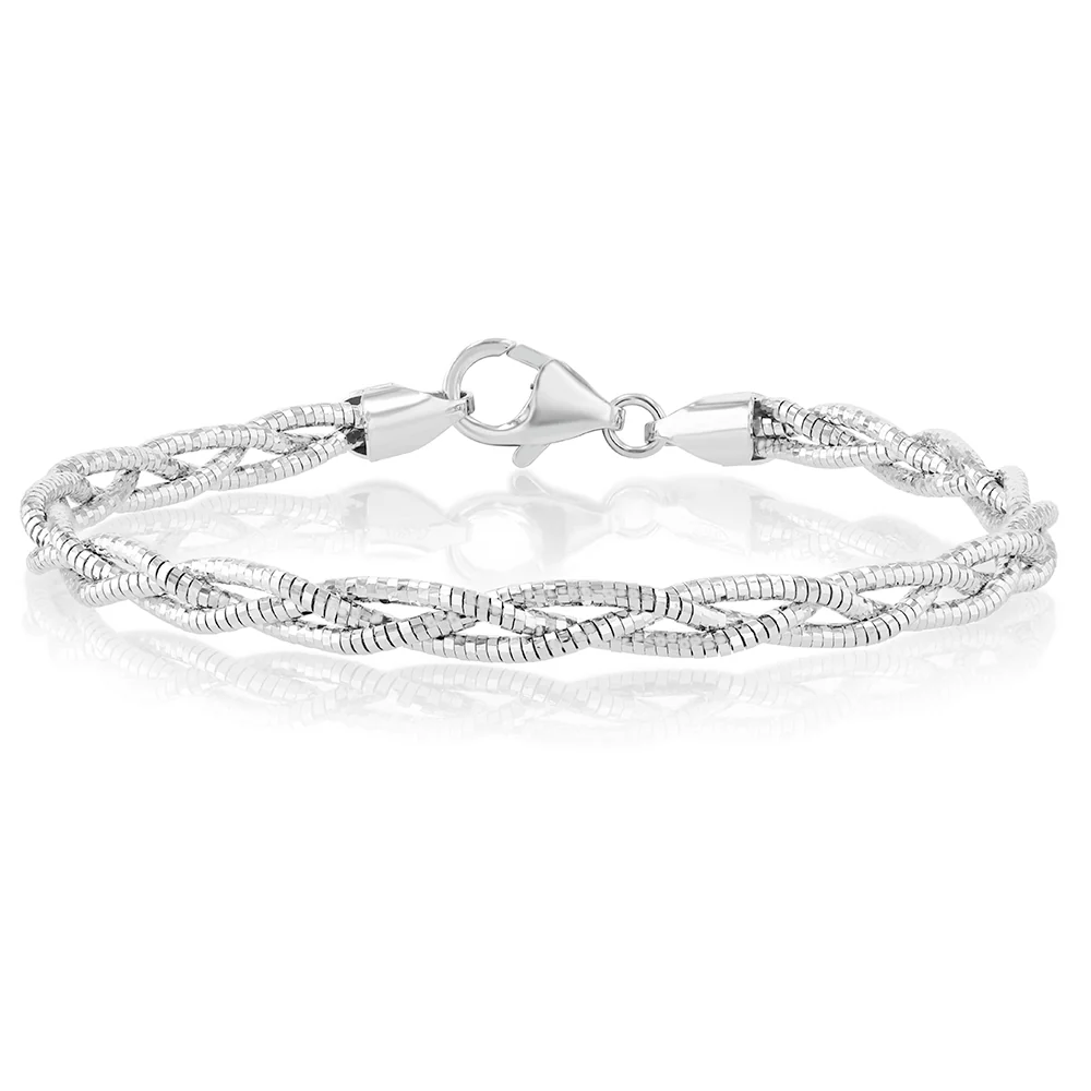 Sterling Silver Rhodium Plated Fancy Braided 19cm Bracelet