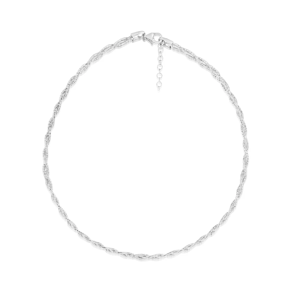 Sterling Silver Rhodium Plated Fancy Braided 42+3cm Chain