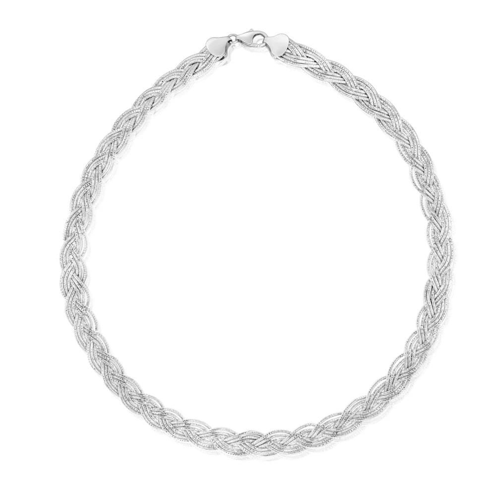 Sterling Silver Rhodium Plated Fancy Braided Broad 45cm Chain