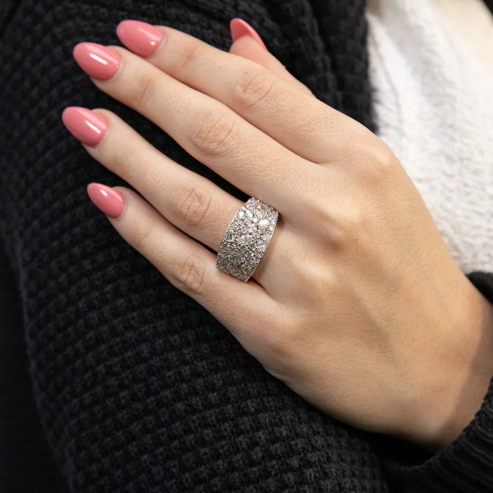 Sterling Silver Rhodium Plated Fancy Broad Ring - Image 3