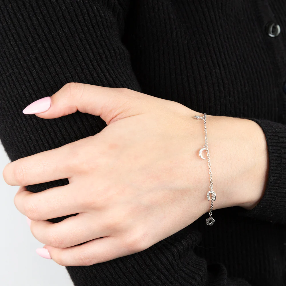 Sterling Silver Rhodium Plated Five Charm 19cm Bracelet - Image 3