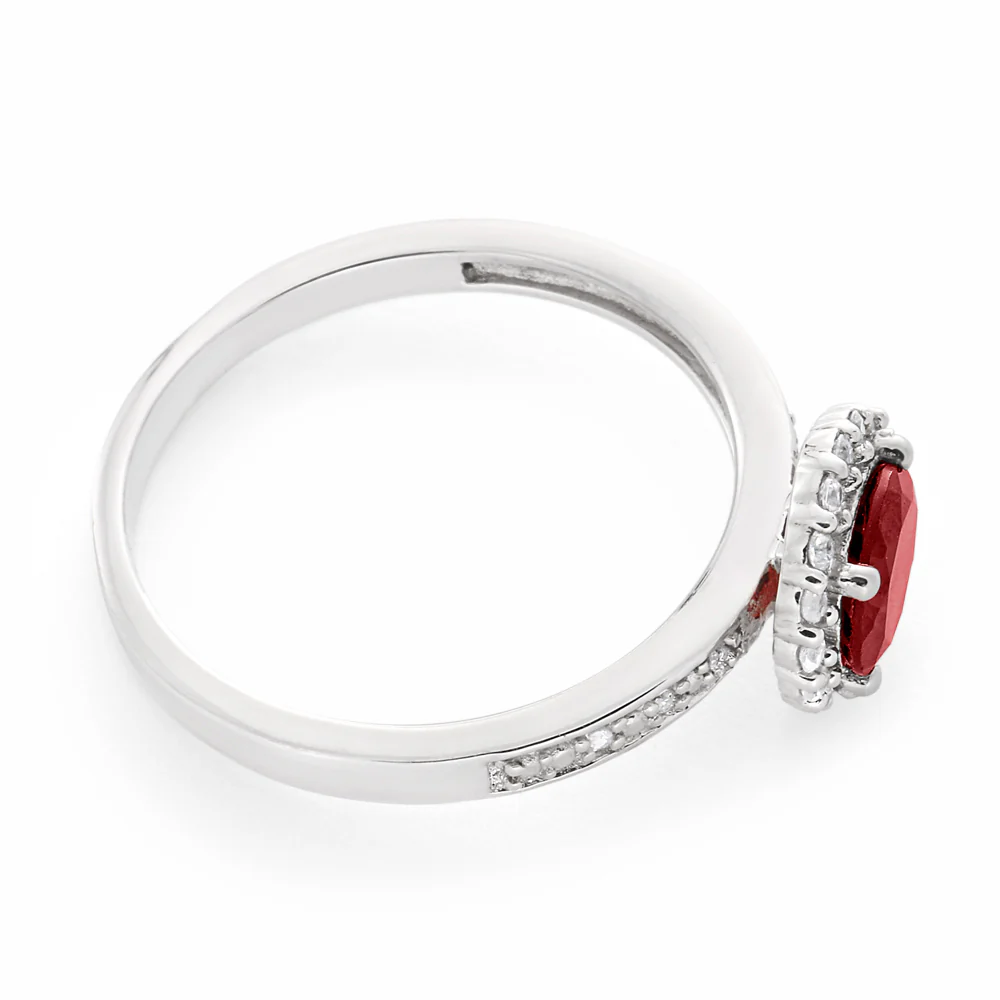 Sterling Silver Rhodium Plated Garnet + White Zircon Ring - Image 2